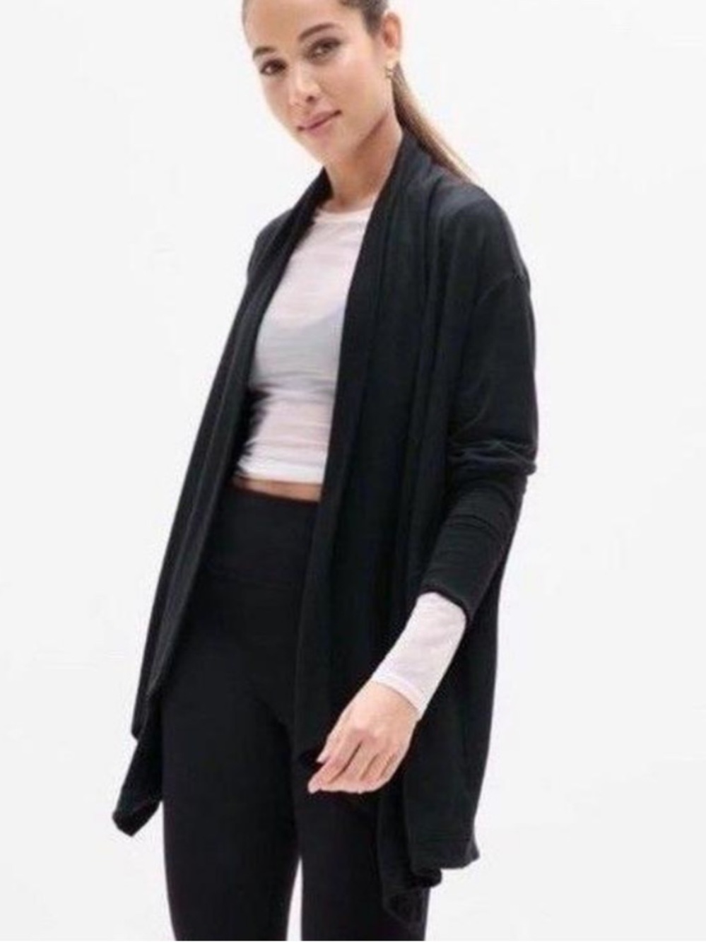 Athleta Black Draped Open-Front Women's Cardigan